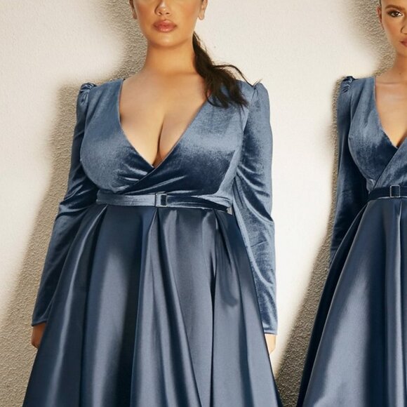 NEW PLUS SIZE CURVE EVENING PARTY PROM BALL GOWN WITH LONG SLEEVES CD226C - Picture 1 of 4